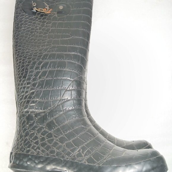 Steve Madden Rainey Black Croc Embossed Rubber Rain Boots Women's 7 Great Cond - Picture 6 of 13